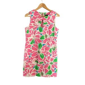 Just Taylor pink & white floral cotton, spandex tweed sleeveless sheath dress 14